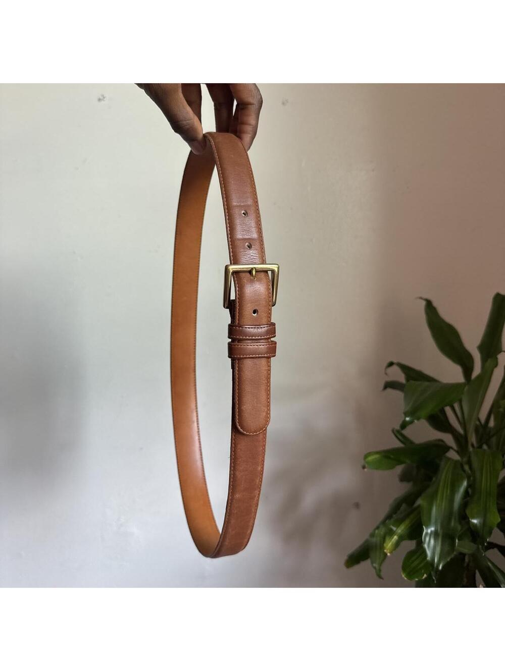 Vintage Coach 7600 British Tan Leather Belt Solid Brass Buckle USA Made Size 36